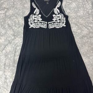 Design History Black Maxi Dress with White Embroidery